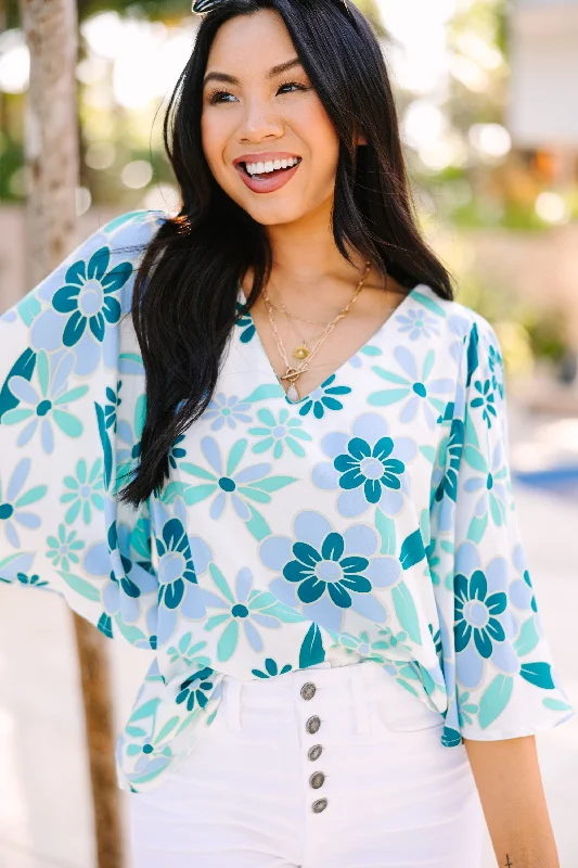 Take You There Teal Blue Floral Blouse Dynamic Women's High - energy