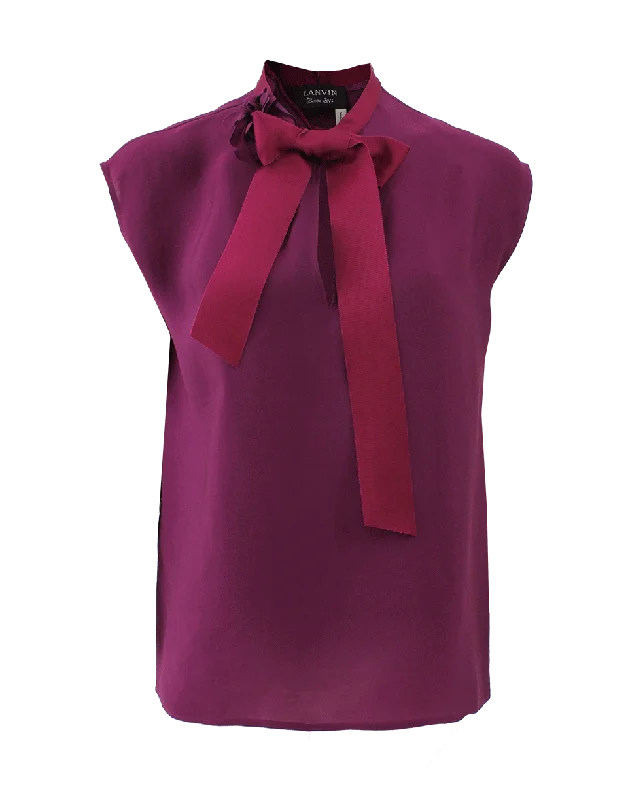 Grosgrain Tie Neck Blouse Sporty Women's Tennis