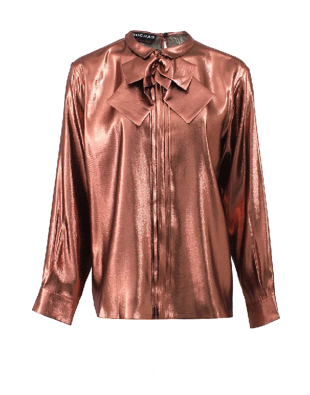 Lame Neck Tie Blouse Cool Women's Skate
