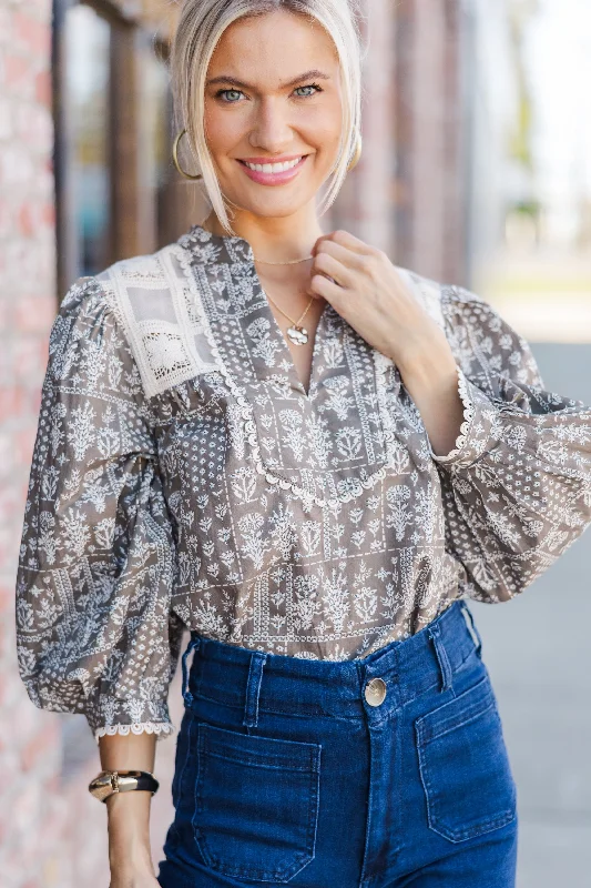Help You Grow Mocha Brown Floral Blouse Dapper Women's 1920S