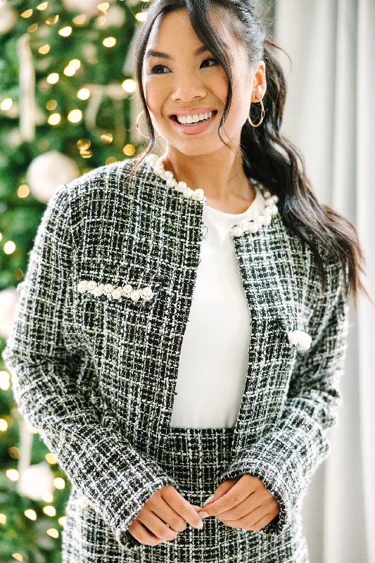 What's The Gossip Black Tweed Crop Jacket Unique Women's Upcycled