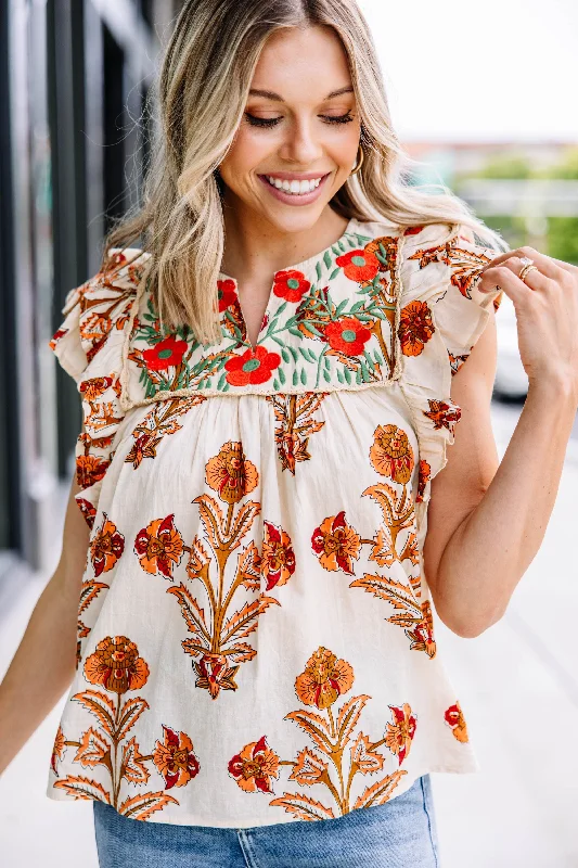 Just That Simple Cream White Floral Embroidered Blouse Confident Women's High - fashion