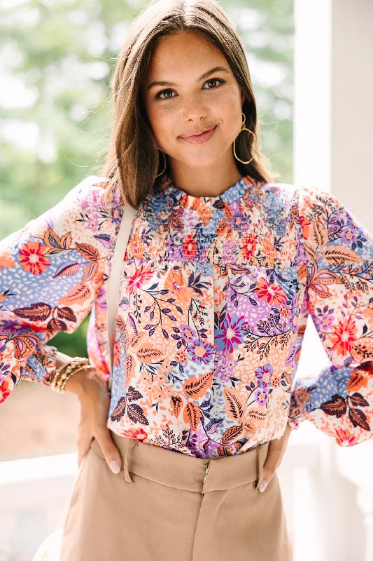 Skies are Blue: Make Your Day Mauve Pink Floral Blouse Traditional Women's 
