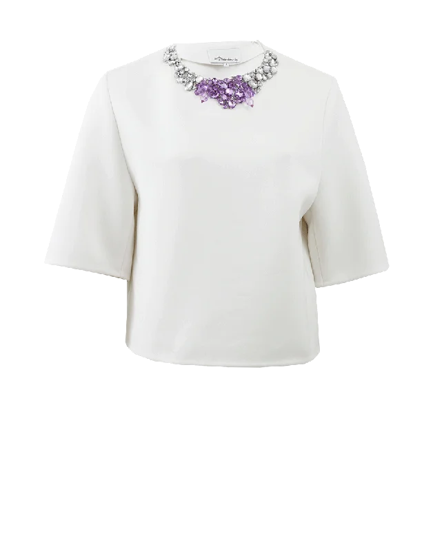 Oversized Shirt With Encrusted Neckline European