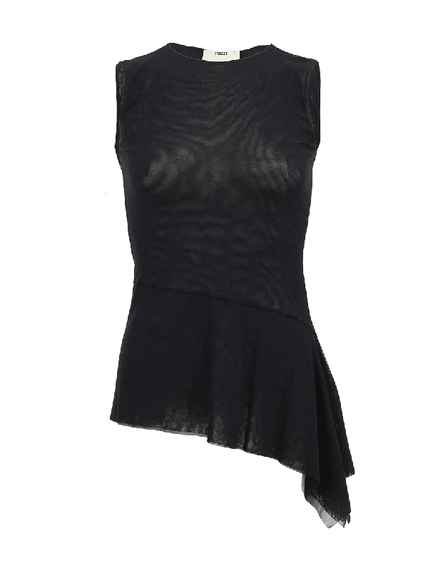 Crewneck Peplum Tulle Top Sleek Women's Metallic