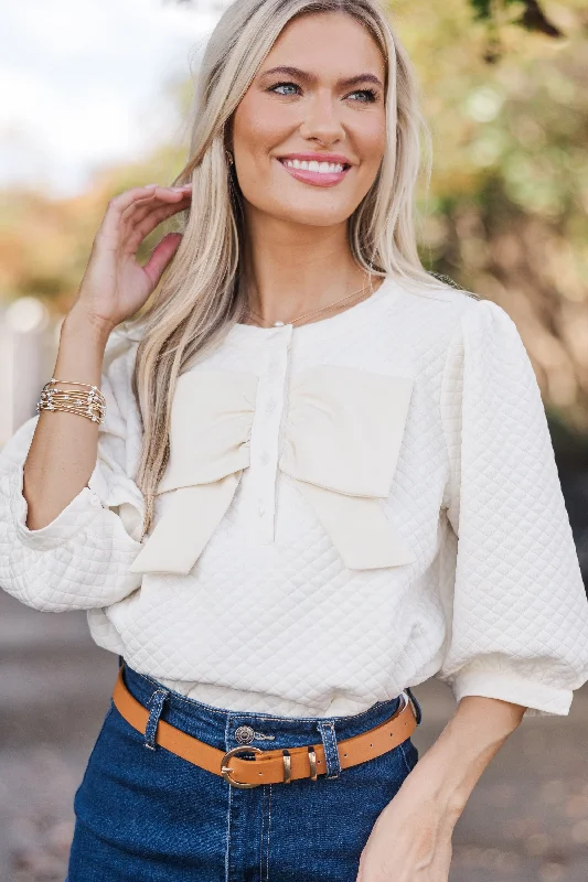 Free To Be Cream Textured Blouse Athletic Women's High - 