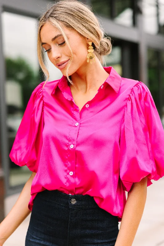 Props To You Magenta Pink Satin Blouse Hip Women's Retro
