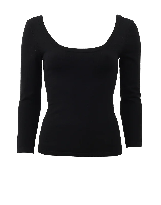 Three-Quarter Sleeve Scoopneck Casual Women's Japanese 