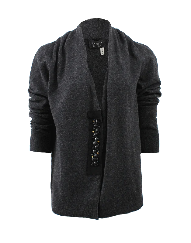 Jeweled Button Placket Cardigan Classic Women's Tweed
