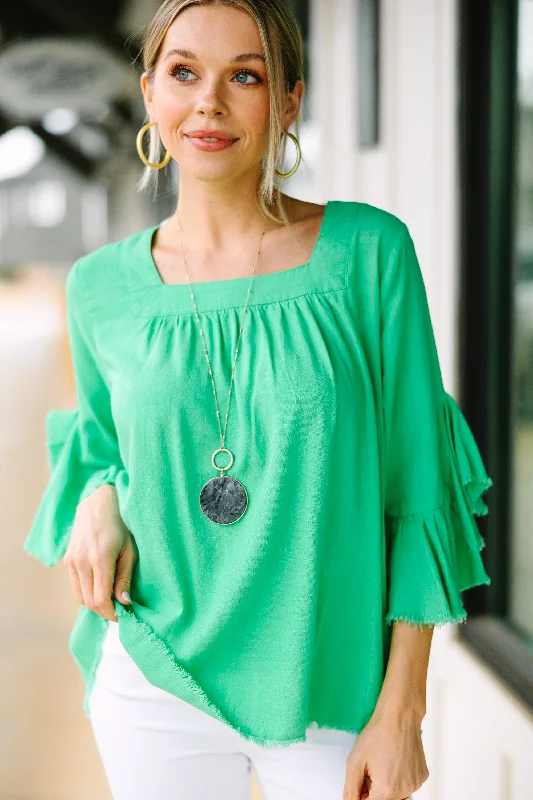 On Your Side Lime Green Linen Blouse Hip Women's Urban