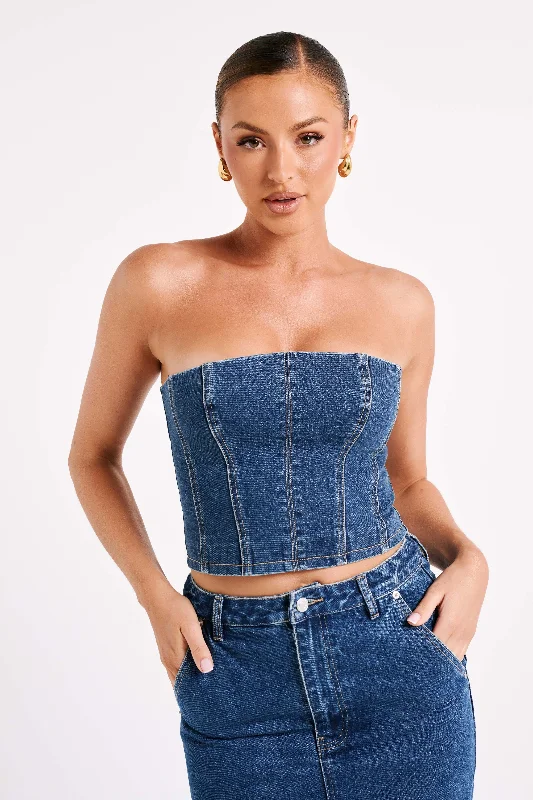 Jordana Denim Tube Top - Dark Blue Sleek Women's 