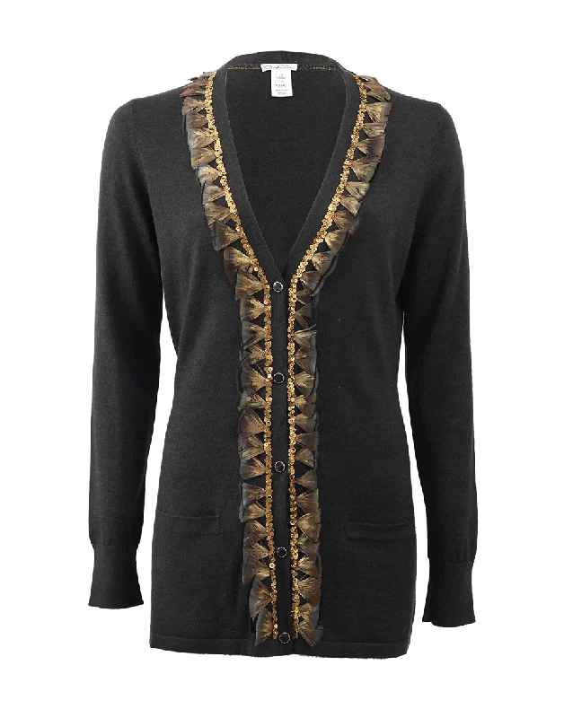Long Cardigan With Feather Embroidery Tough Women's Military - inspired
