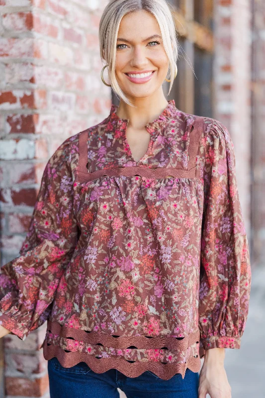 In This Case Brown Floral Blouse British Gentlewoman Style