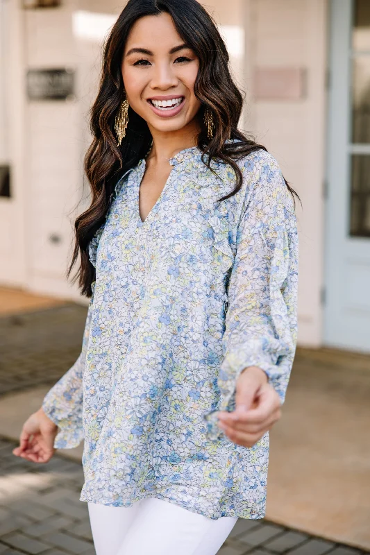 What's In A Name Blue Ditsy Floral Blouse Practical Women's Quick - dry