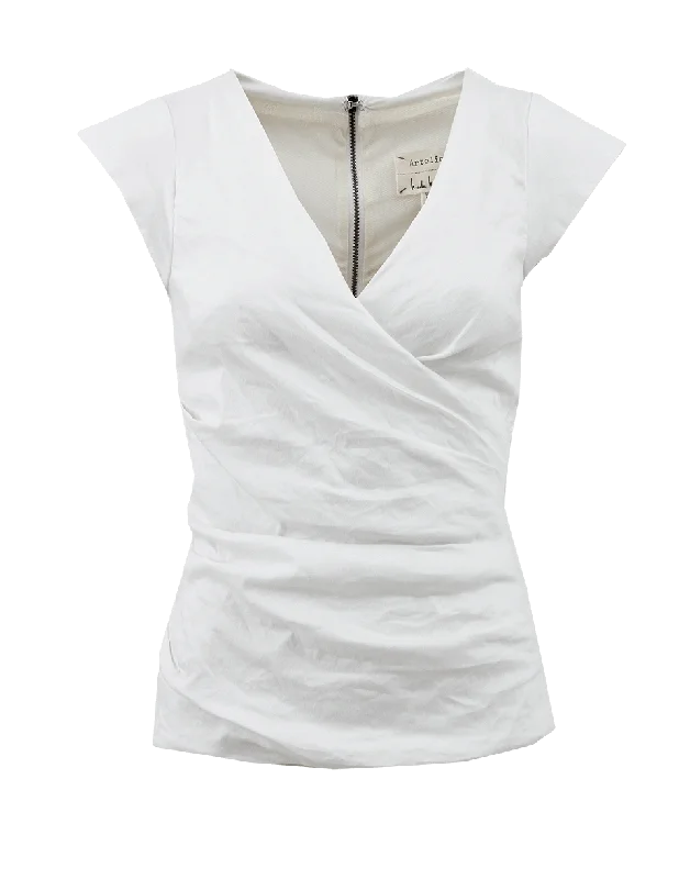 V-Neck Ruch Top With Back Zip Vacation