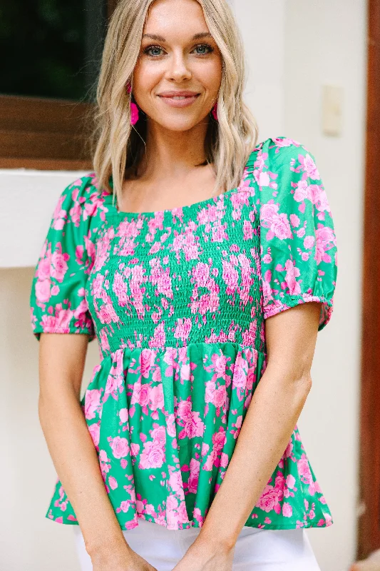 Couldn't Change Green Floral Peplum Blouse Preppy Women's College