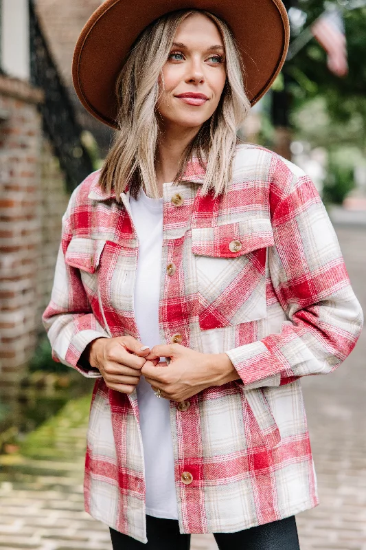 Get To It Red Plaid Fleece Lined Shacket French