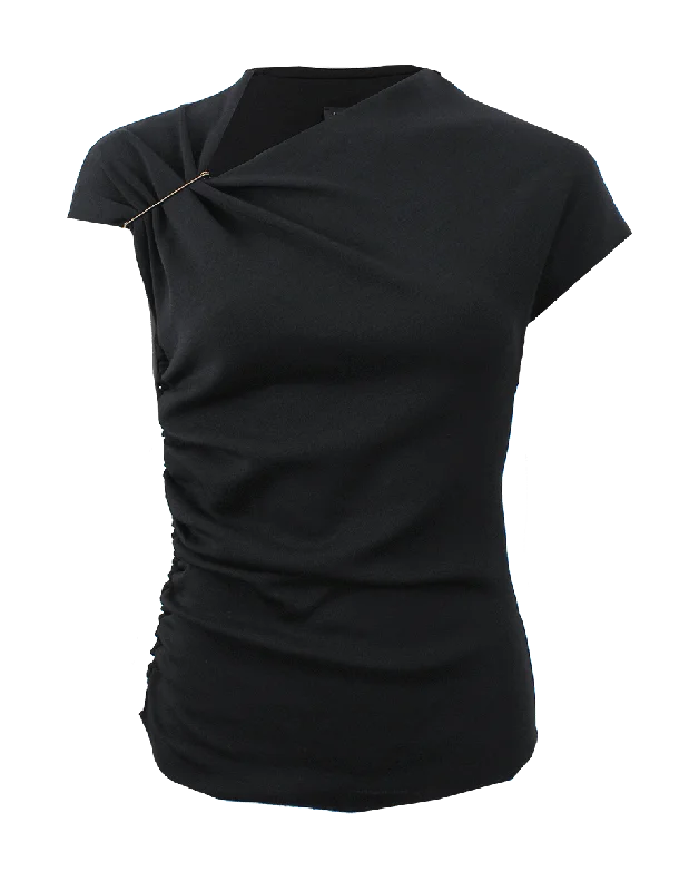 Ruched Top With Pin Casual Women's Loose - fitting