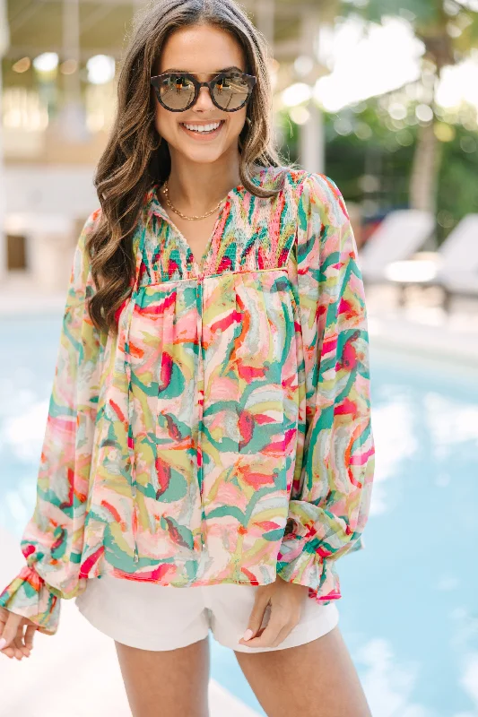 Boost Your Mood Pink Abstract Blouse Streetwear Style for 