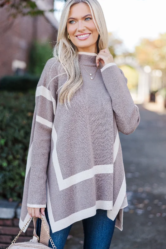 All The Best Mocha Brown Striped Sweater Tunic Youthful Women's Pop