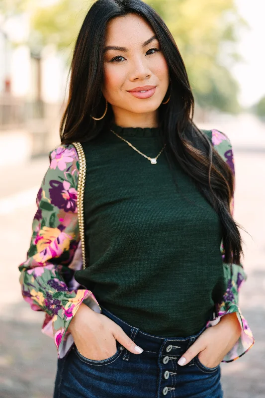 THML: Everyday Joy Green Floral Blouse Confident Women's Power