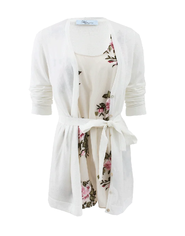 Tie Waist Cardgian With Silk Shell Refined Women's Classic 