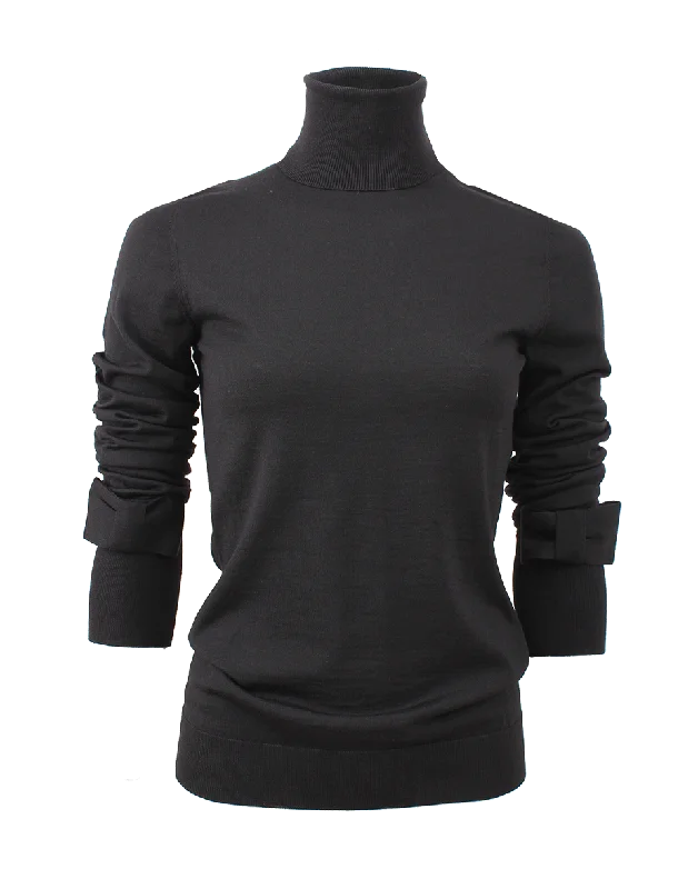 Turtleneck With Bow Sleeve Detail Laid - back Women's Style
