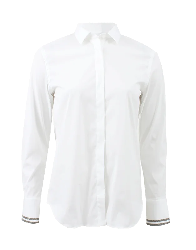Cotton Poplin Monili Cuff Blouse Relaxed Women's Beachy
