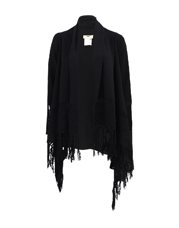 Drapey Tassel Trim Cardigan Feminine Women's Soft 