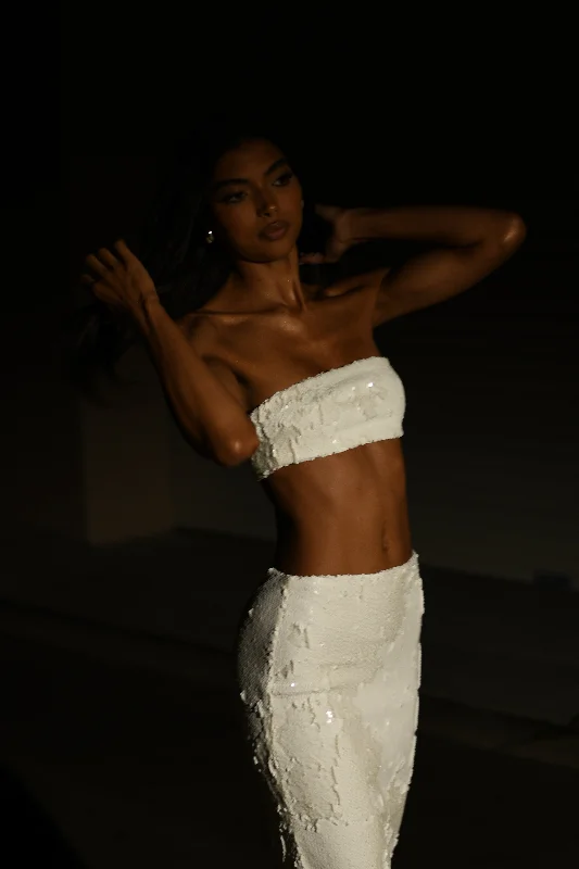 Emerie Strapless Sequin Bandeau - White Laid - back Women's Vibe