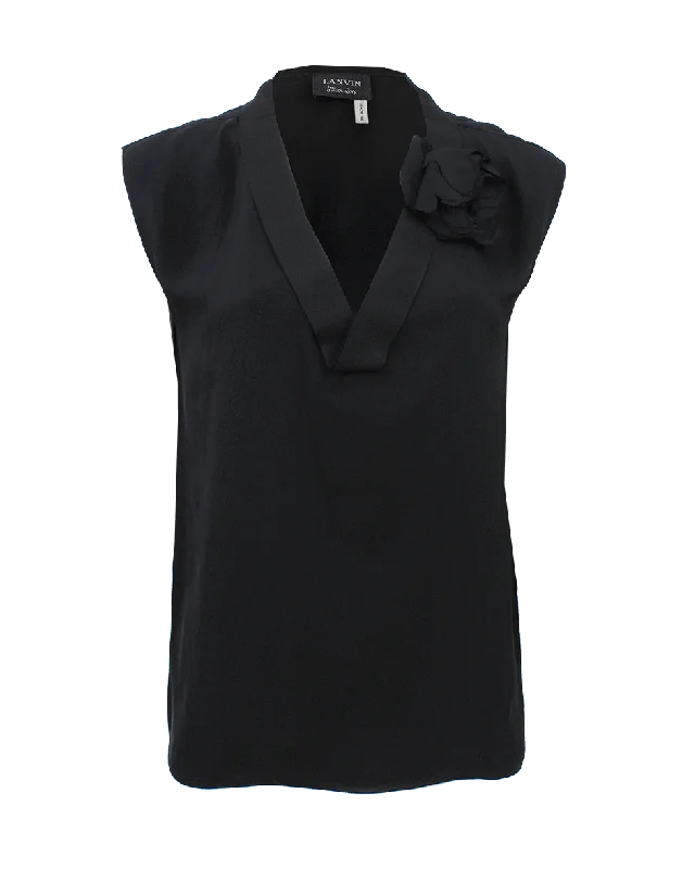 Cap Sleeve Top With Floral Detail Sophisticated Women's Tailored