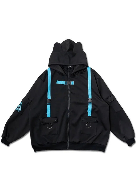 Uzurai Cyberpunk Tech Oversized Black Blue Jacket Feminine Women's Soft 