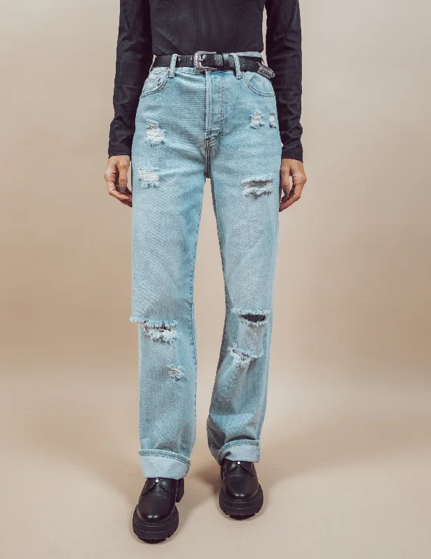 Reese Distressed Boyfriend Jeans Polished Women's Silk