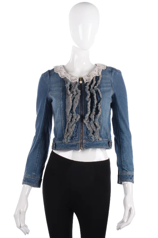 Fabulous Ochirly Blue Denim Jacket with Crotchet Collar Size S Relaxed Women's Beachy Fabulous Ochirly Blue Denim Jacket with Crotchet Collar Size S Relaxed Women's Beachy