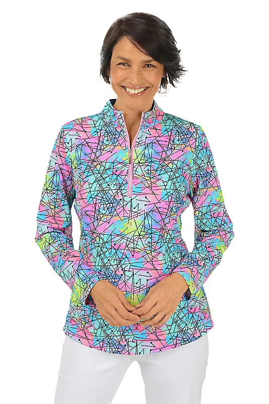 Neon Scribble Cooling UPF50+ Mock Neck Top Modern Women's Tech
