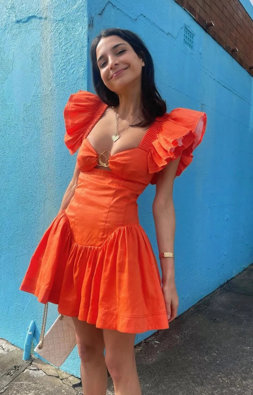 Simone Frill Sleeve Mini (Orange) Business