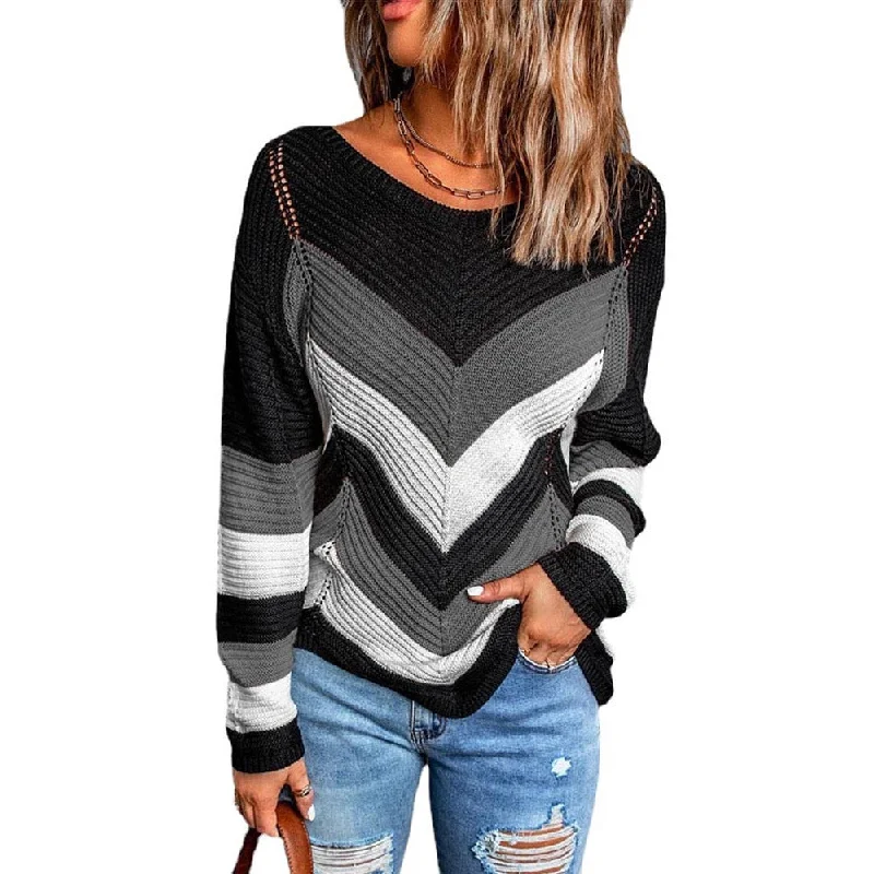 Fashion Color Blocking Loose Pullover Knit Sweater Wholesale Womens Tops Elegant Women's Formal Fashion Color Blocking Loose Pullover Knit Sweater Wholesale Womens Tops Elegant Women's Formal