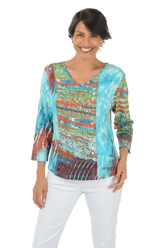 Paige V-Neck Offset Button Top Modern Women's 