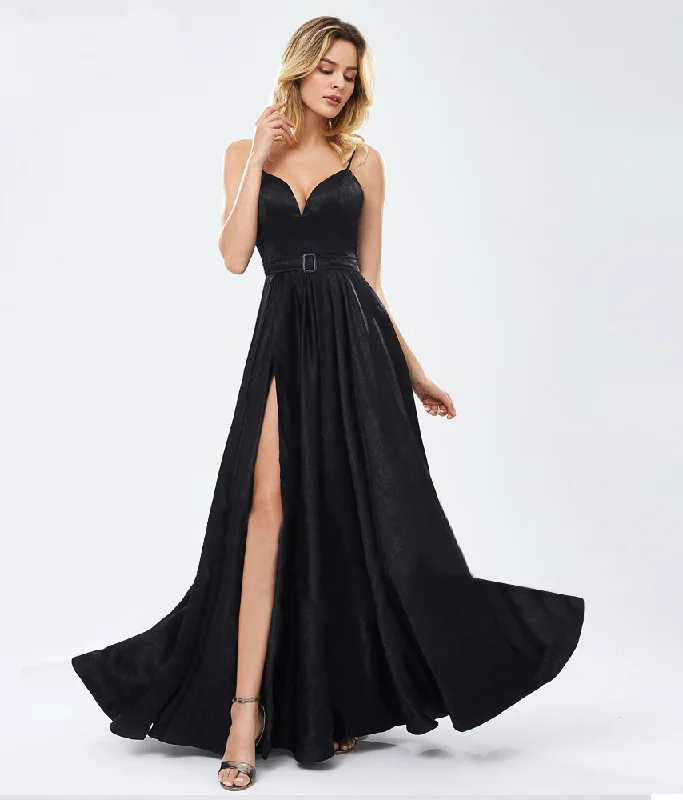 Evanna Satin Formal Gown - Black Traditional Women's 