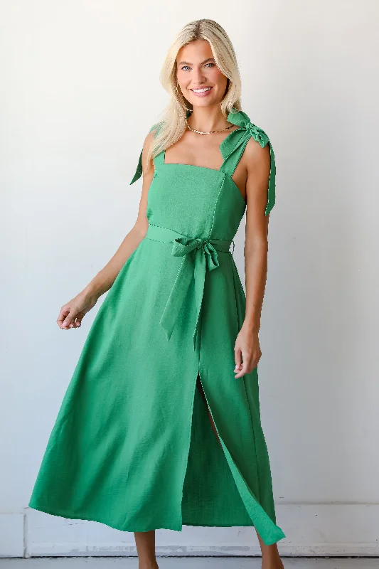 FINAL SALE - Iconic Ways Green Midi Dress Feminine Women's Style 