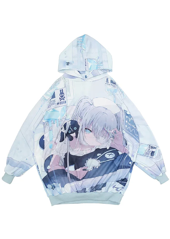 Healing Hearts Oversized Anime Blue Hoodie Streetwear Style for 