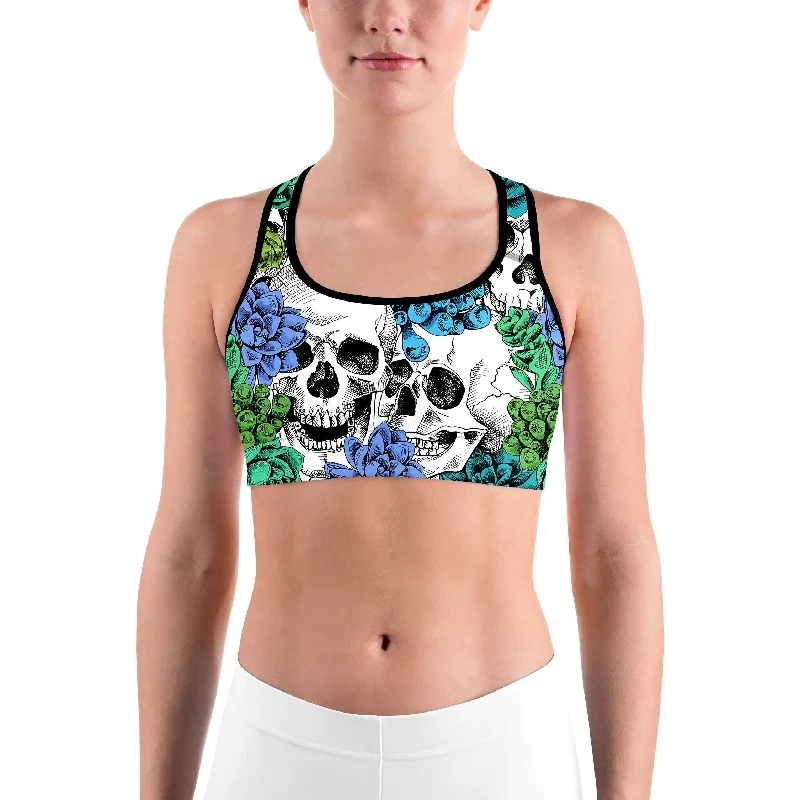 Blue Floral Skulls Sports Bra Relaxed Women's Beachy