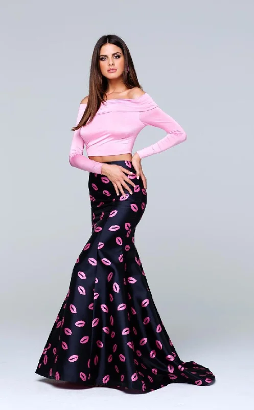 Tarik Ediz - Two-Piece Print Off-The-Shoulder Neck Dress 50112