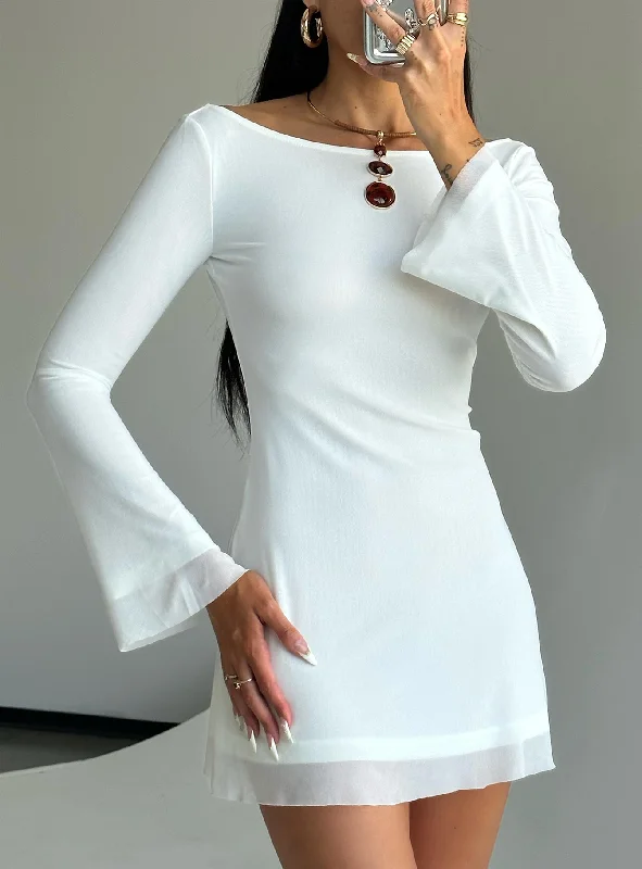Lukea Long Sleeve Mini Dress White Petite Youthful Women's Anime - inspired