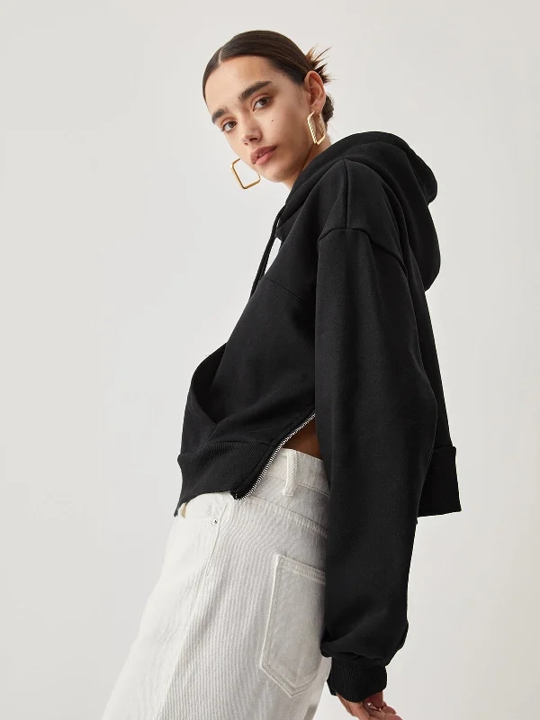 Pocket Side Graceful Zip Detail Hoodie Traditional Women's Wool