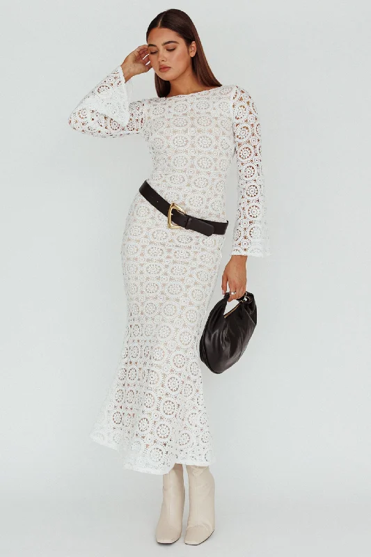 Kasia Long Sleeve Crochet Maxi Dress White Dapper Women's 1920S