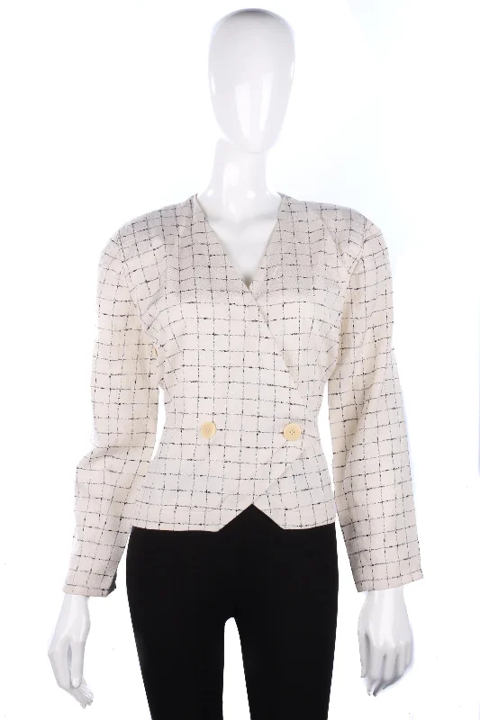Giorgio Armani silk cream jacket with black check design size M/L Vacation