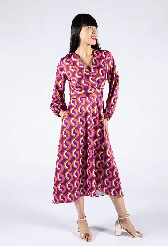 Abstract Print Satin Dress Minimalist Women's Casual