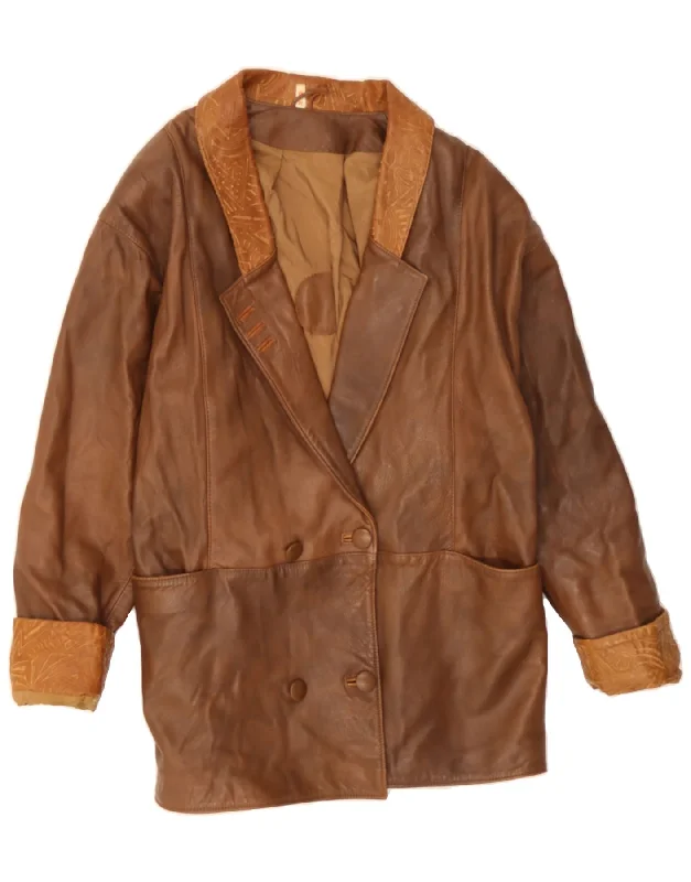 VINTAGE Womens Double Breasted Leather Jacket UK 14 Medium Brown Artistic Women's Avant - VINTAGE Womens Double Breasted Leather Jacket UK 14 Medium Brown Artistic Women's Avant -