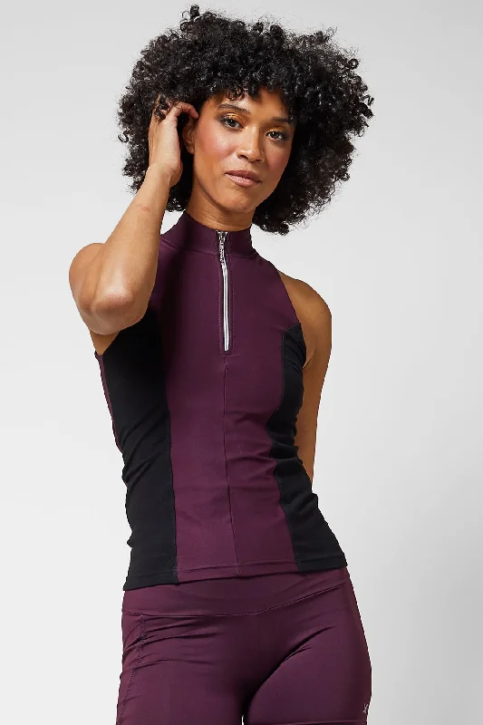 Zip Front Polo Top Black/Wine Confident Women's Power